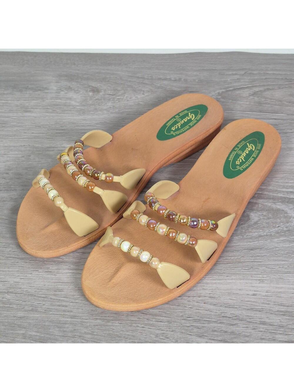 Grandco Beaded Sandals Pink Gold Pearl Beach Dress Cruise Summer 8